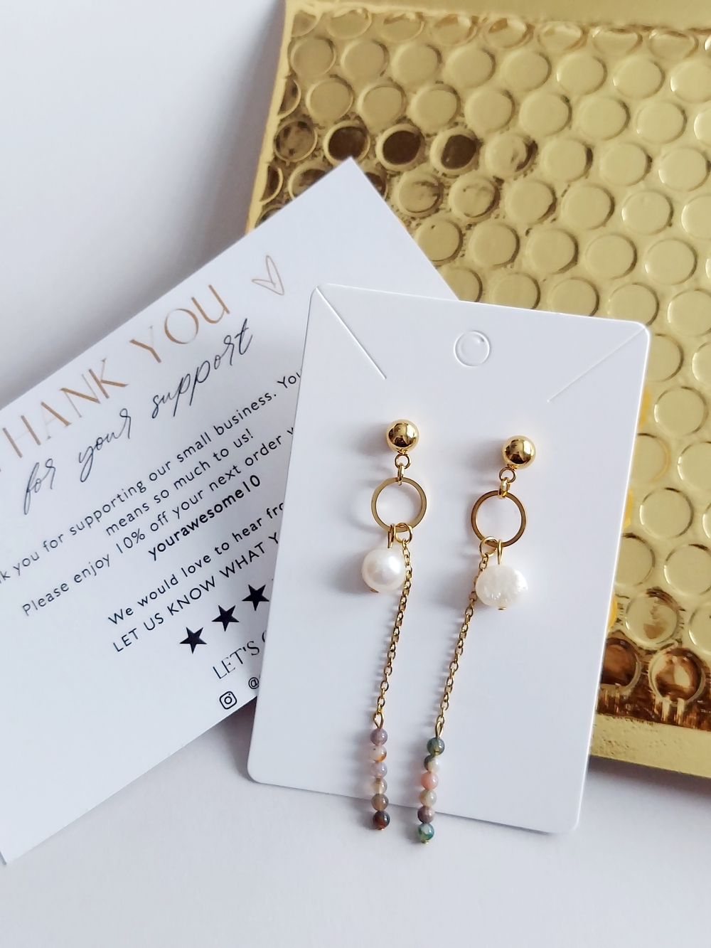 Gold Pearl & Bead Drop Earrings - Women Jewelry